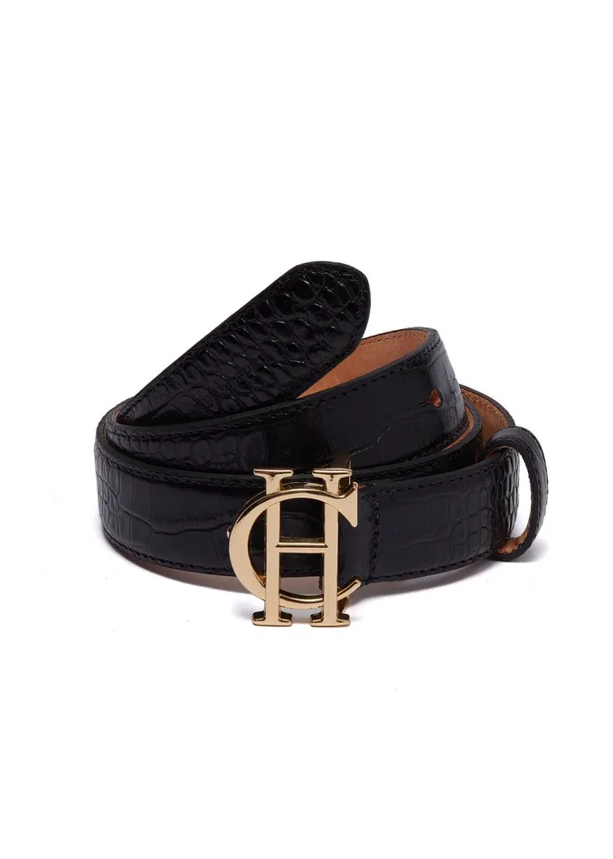 Holland Cooper Belts Women HC Classic Slim Belt Black Croc Holland Cooper Belts Women HC Classic Slim Belt Black Croc