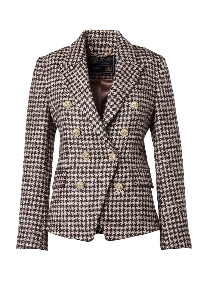 Holland Cooper Blazers Women Knightsbridge Blazer Coffee Houndstooth Holland Cooper Blazers Women Knightsbridge Blazer Coffee Houndstooth