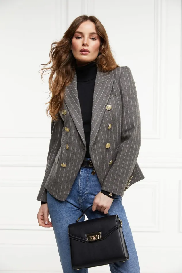 Holland Cooper Blazers Women Knightsbridge Blazer Soft Grey Pinstripe