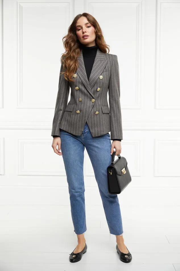 Holland Cooper Blazers Women Knightsbridge Blazer Soft Grey Pinstripe