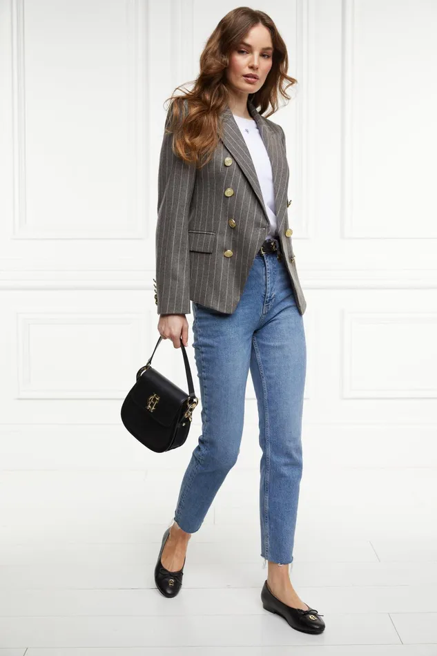 Holland Cooper Blazers Women Knightsbridge Blazer Soft Grey Pinstripe