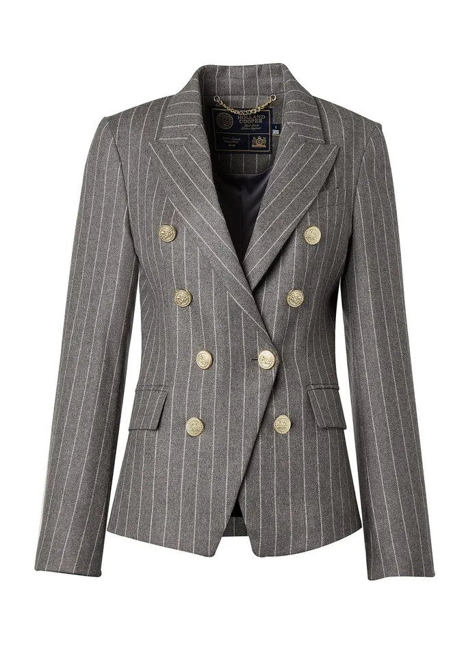 Holland Cooper Blazers Women Knightsbridge Blazer Soft Grey Pinstripe