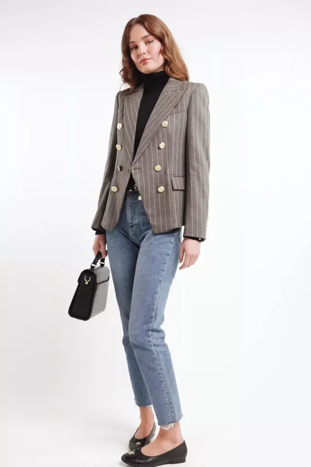 Holland Cooper Blazers Women Knightsbridge Blazer Soft Grey Pinstripe