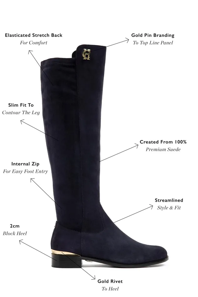 Holland Cooper Boots Women Albany Knee Boot Ink Navy Suede