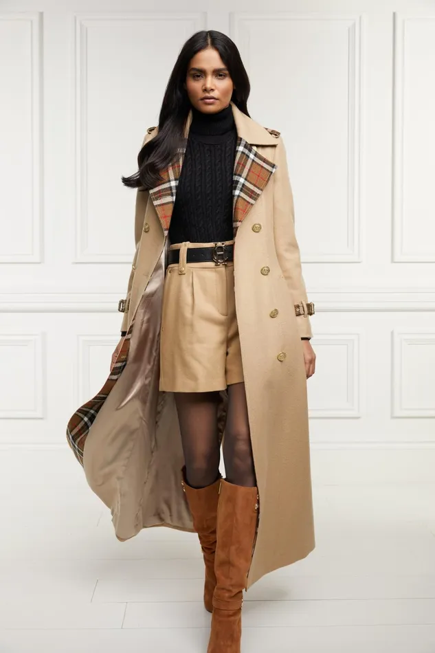 Holland Cooper Coats Women Full Length Chelsea Trench Coat Camel