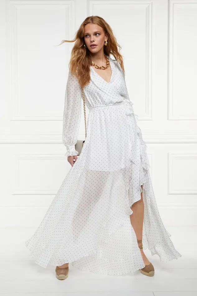 Holland Cooper Dresses Women Ellisa Maxi Dress Ecru Polka Dot
