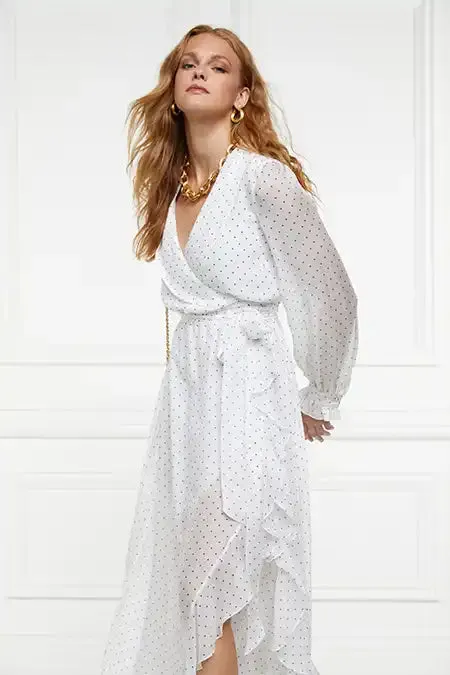 Holland Cooper Dresses Women Ellisa Maxi Dress Ecru Polka Dot