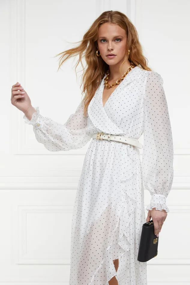 Holland Cooper Dresses Women Ellisa Maxi Dress Ecru Polka Dot