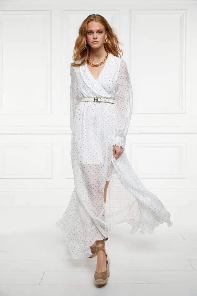 Holland Cooper Dresses Women Ellisa Maxi Dress Ecru Polka Dot