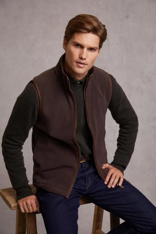 Holland Cooper Fleeces Men Country Fleece Gilet Chocolate
