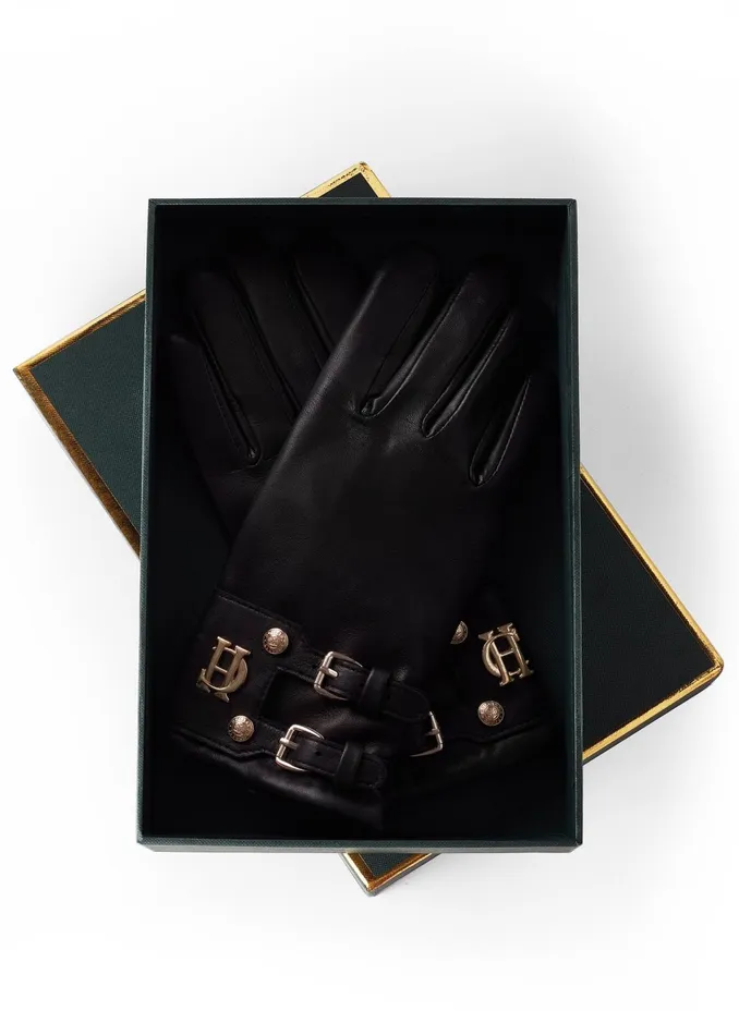 Holland Cooper Gloves Women Monogram Leather Gloves Black Holland Cooper Gloves Women Monogram Leather Gloves Black