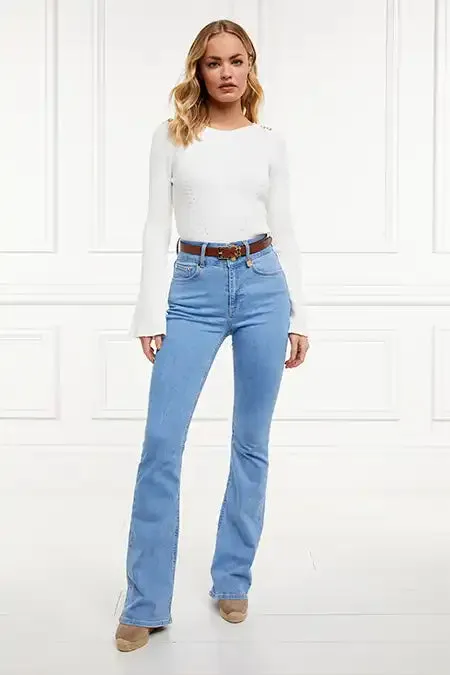 Holland Cooper Jeans Women High Rise Flared Jean Light Denim Holland Cooper Jeans Women High Rise Flared Jean Light Denim