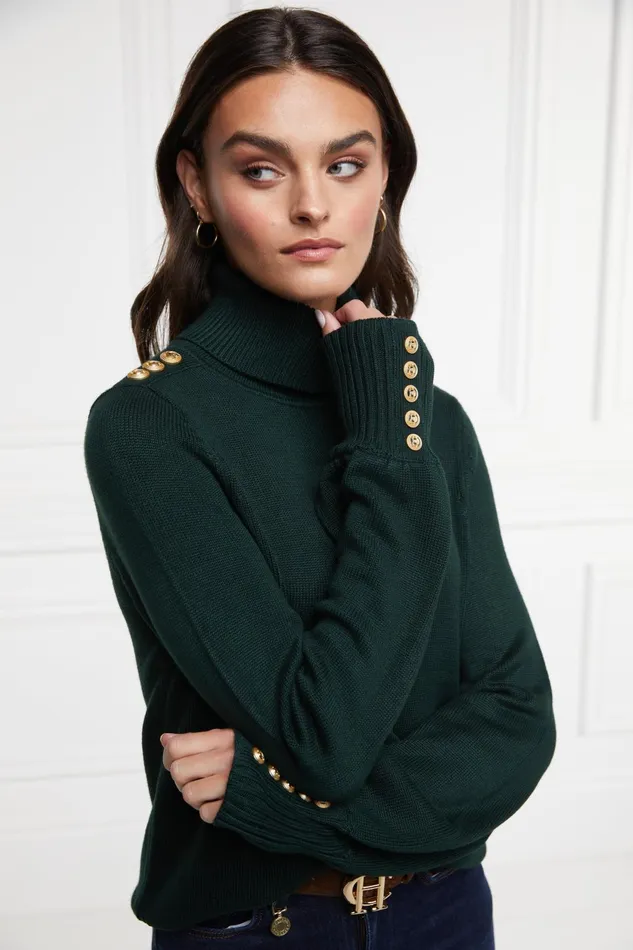 Holland Cooper Knitwear Women Chamonix Roll Neck Knit Emerald Holland Cooper Knitwear Women Chamonix Roll Neck Knit Emerald