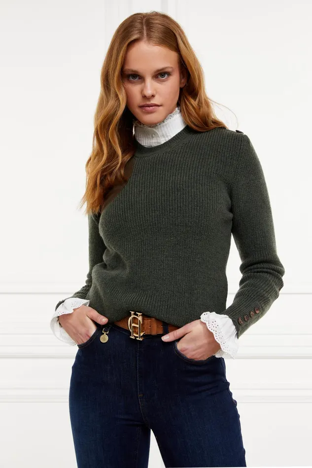 Holland Cooper Knitwear Women Heritage Crew Neck Knit Forest Marl Holland Cooper Knitwear Women Heritage Crew Neck Knit Forest Marl