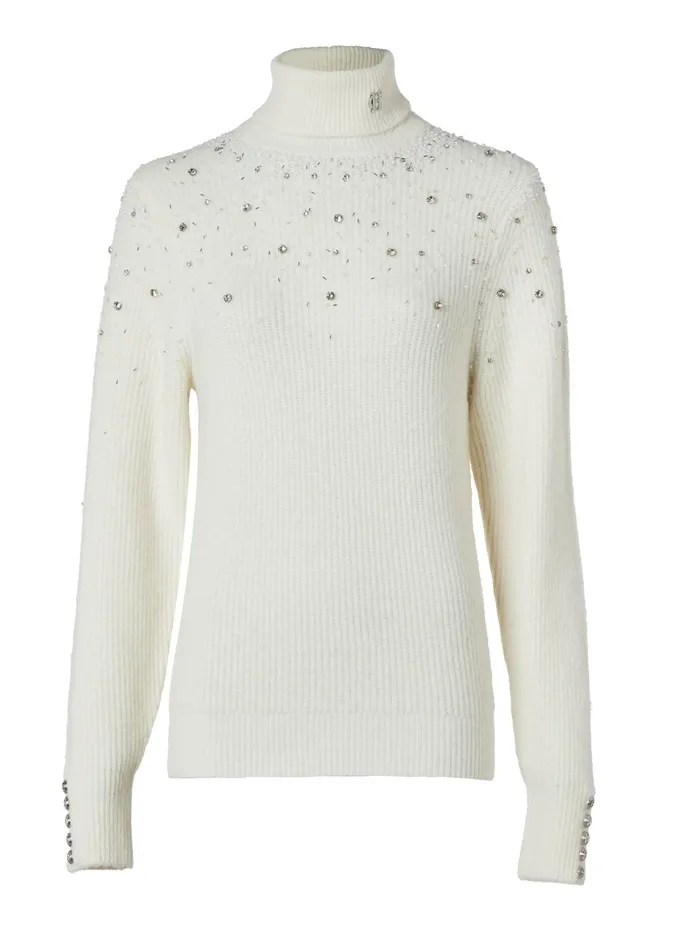 Holland Cooper Knitwear Women Kelsie Rib Embellished Roll Neck Natural Holland Cooper Knitwear Women Kelsie Rib Embellished Roll Neck Natural