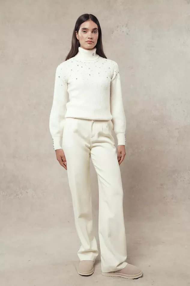 Holland Cooper Knitwear Women Kelsie Rib Embellished Roll Neck Natural Holland Cooper Knitwear Women Kelsie Rib Embellished Roll Neck Natural