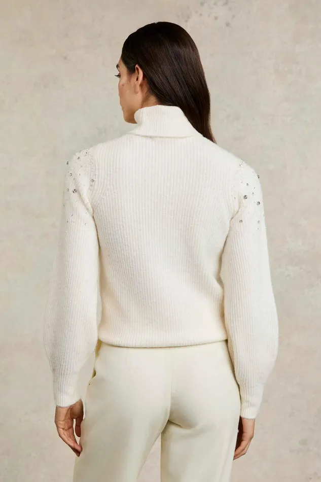 Holland Cooper Knitwear Women Kelsie Rib Embellished Roll Neck Natural Holland Cooper Knitwear Women Kelsie Rib Embellished Roll Neck Natural