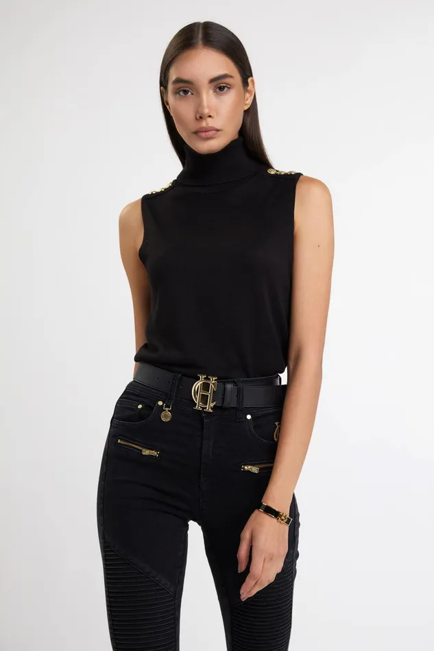 Holland Cooper Knitwear Women Luxury Sleeveless Roll Neck Black