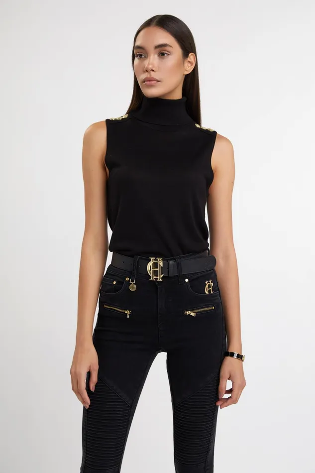 Holland Cooper Knitwear Women Luxury Sleeveless Roll Neck Black Holland Cooper Knitwear Women Luxury Sleeveless Roll Neck Black