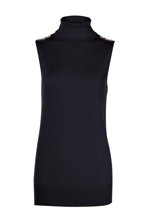 Holland Cooper Knitwear Women Luxury Sleeveless Roll Neck Black Holland Cooper Knitwear Women Luxury Sleeveless Roll Neck Black