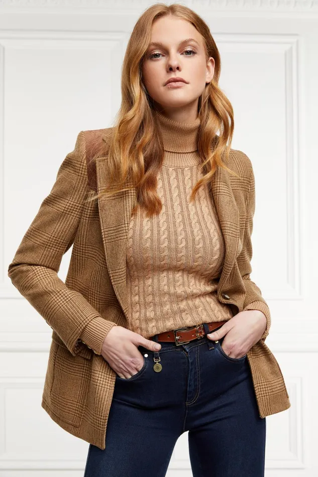 Holland Cooper Knitwear Women Seattle Roll Neck Cable Knit Dark Camel Marl Holland Cooper Knitwear Women Seattle Roll Neck Cable Knit Dark Camel Marl