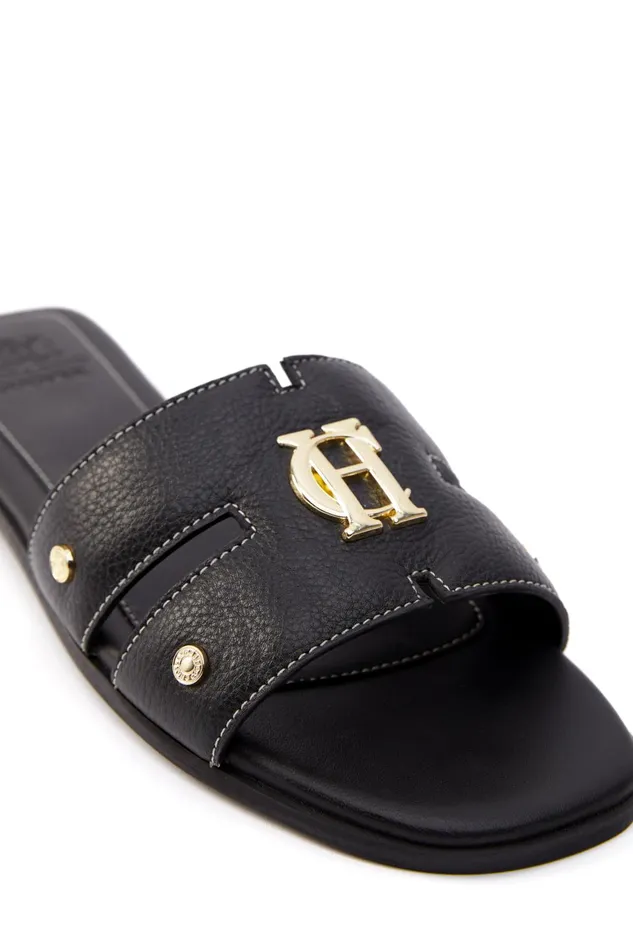 Holland Cooper Sandals and Slides Women Monogram Slides Black Leather Holland Cooper Sandals and Slides Women Monogram Slides Black Leather