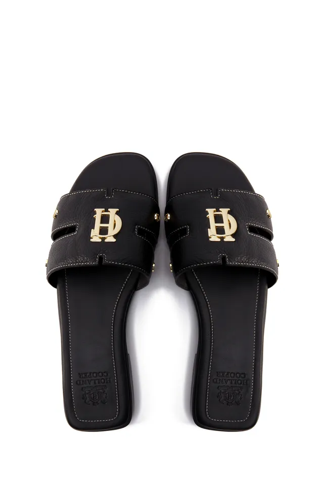 Holland Cooper Sandals and Slides Women Monogram Slides Black Leather Holland Cooper Sandals and Slides Women Monogram Slides Black Leather
