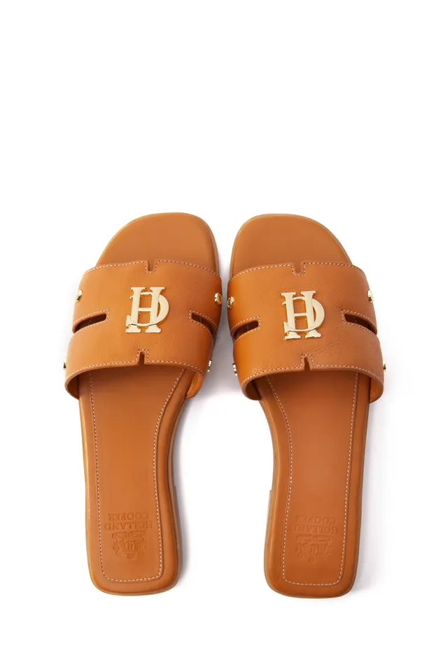 Holland Cooper Sandals and Slides Women Monogram Slides Tan Leather