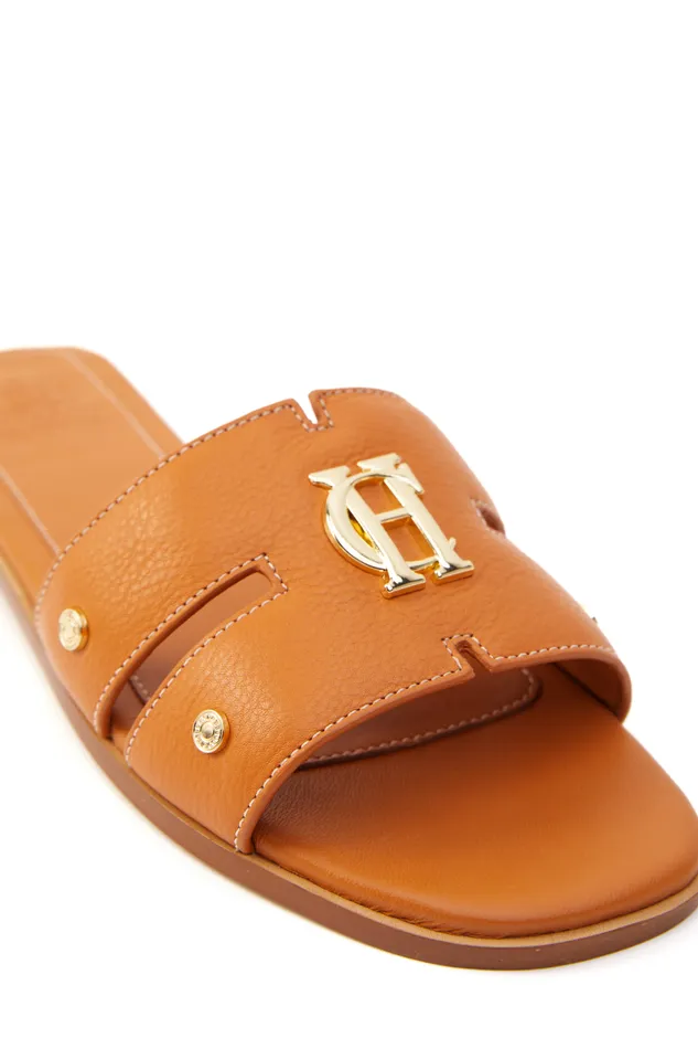 Holland Cooper Sandals and Slides Women Monogram Slides Tan Leather