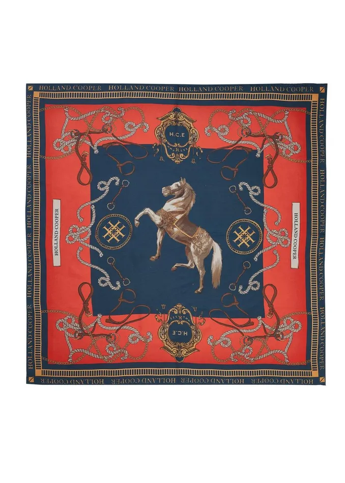 Holland Cooper Scarves Women Regal Horse Silk Scarf Ink Navy Neroli