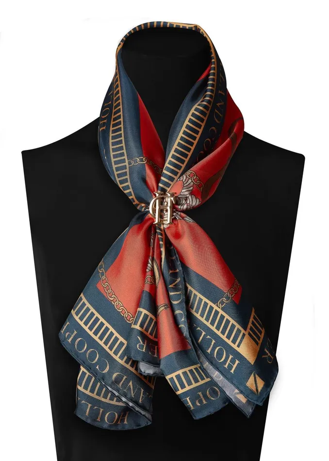Holland Cooper Scarves Women Regal Horse Silk Scarf Ink Navy Neroli