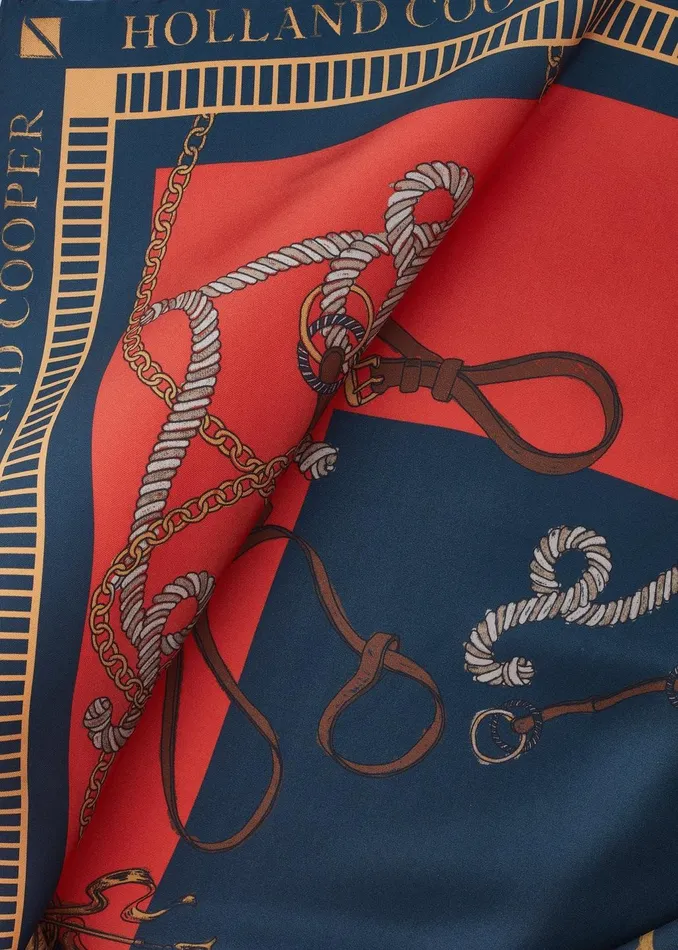 Holland Cooper Scarves Women Regal Horse Silk Scarf Ink Navy Neroli