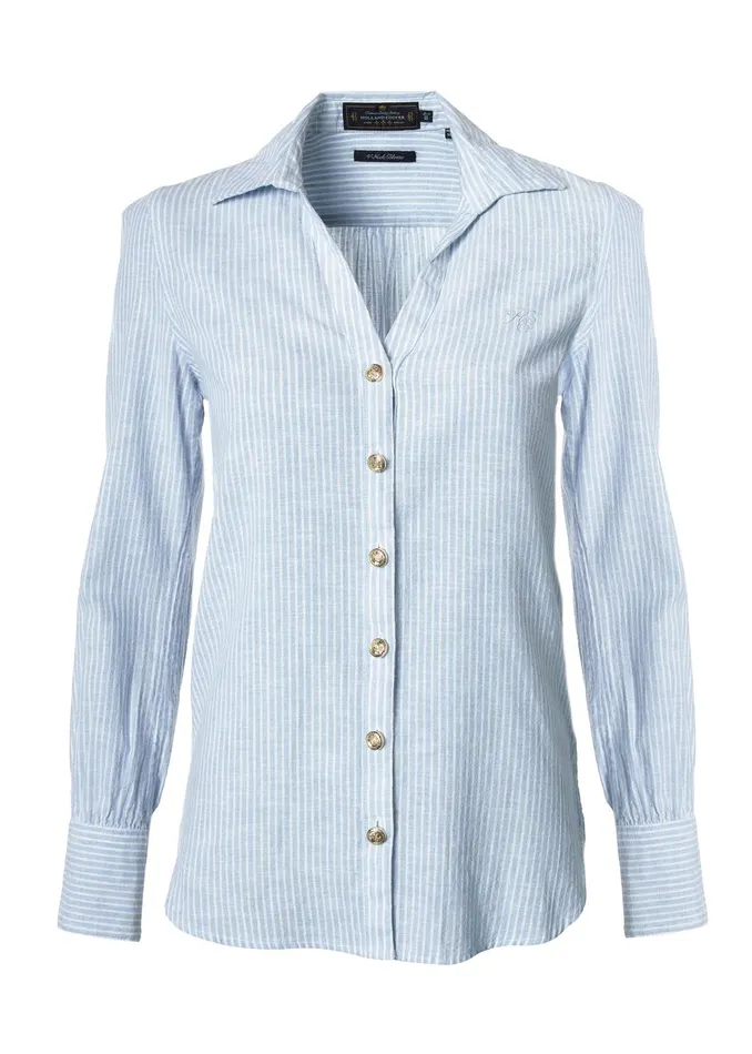 Holland Cooper Shirts and Blouses Women Classic VNeck Blouse Azure Stripe Holland Cooper Shirts and Blouses Women Classic VNeck Blouse Azure Stripe