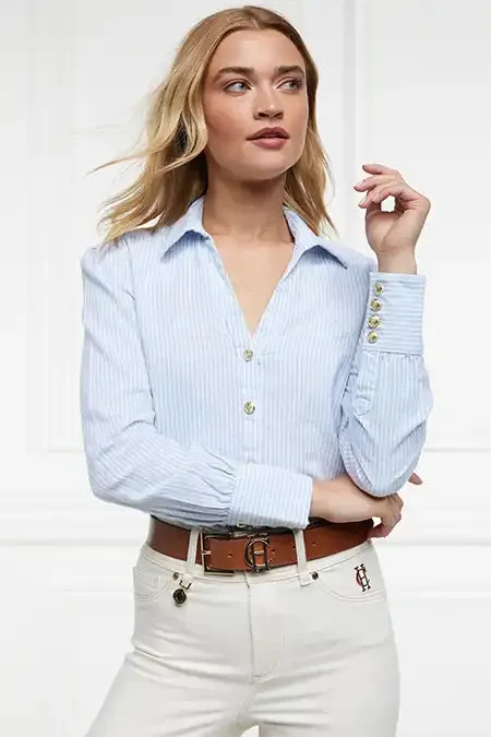 Holland Cooper Shirts and Blouses Women Classic VNeck Blouse Azure Stripe Holland Cooper Shirts and Blouses Women Classic VNeck Blouse Azure Stripe