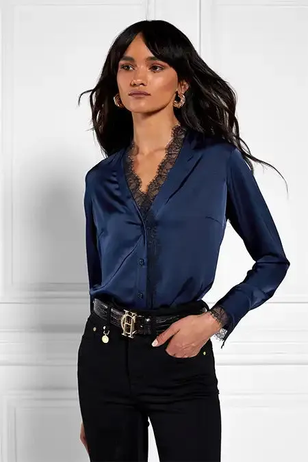 Holland Cooper Shirts and Blouses Women Lace VNeck Blouse Ink Navy Holland Cooper Shirts and Blouses Women Lace VNeck Blouse Ink Navy