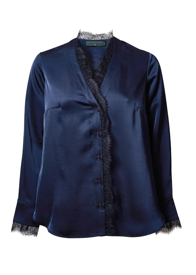 Holland Cooper Shirts and Blouses Women Lace VNeck Blouse Ink Navy Holland Cooper Shirts and Blouses Women Lace VNeck Blouse Ink Navy