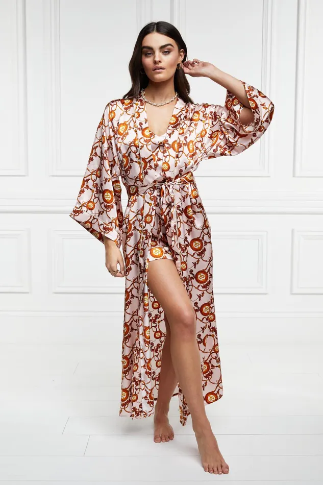 Holland Cooper Sleepwear Women Silk Full Length Dressing Gown Blush Holland Cooper Sleepwear Women Silk Full Length Dressing Gown Blush