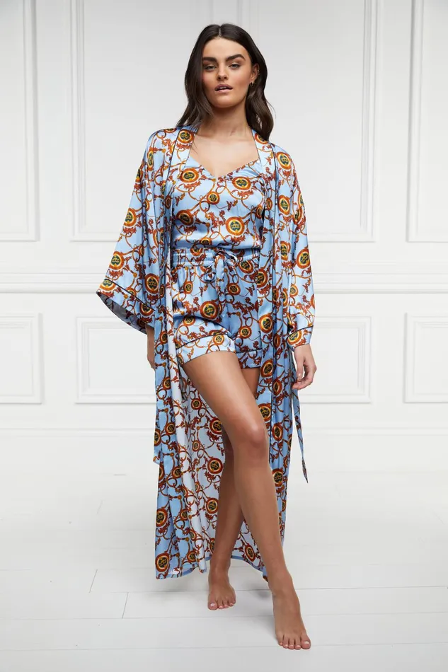 Holland Cooper Sleepwear Women Silk Full Length Dressing Gown Sky Blue Holland Cooper Sleepwear Women Silk Full Length Dressing Gown Sky Blue