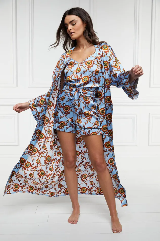 Holland Cooper Sleepwear Women Silk Full Length Dressing Gown Sky Blue Holland Cooper Sleepwear Women Silk Full Length Dressing Gown Sky Blue