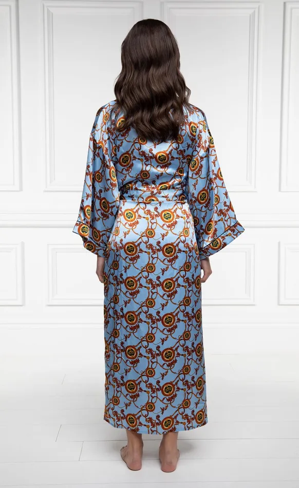 Holland Cooper Sleepwear Women Silk Full Length Dressing Gown Sky Blue Holland Cooper Sleepwear Women Silk Full Length Dressing Gown Sky Blue