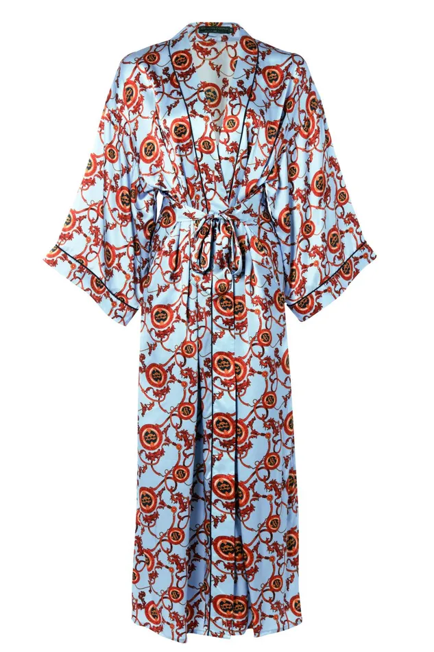Holland Cooper Sleepwear Women Silk Full Length Dressing Gown Sky Blue Holland Cooper Sleepwear Women Silk Full Length Dressing Gown Sky Blue