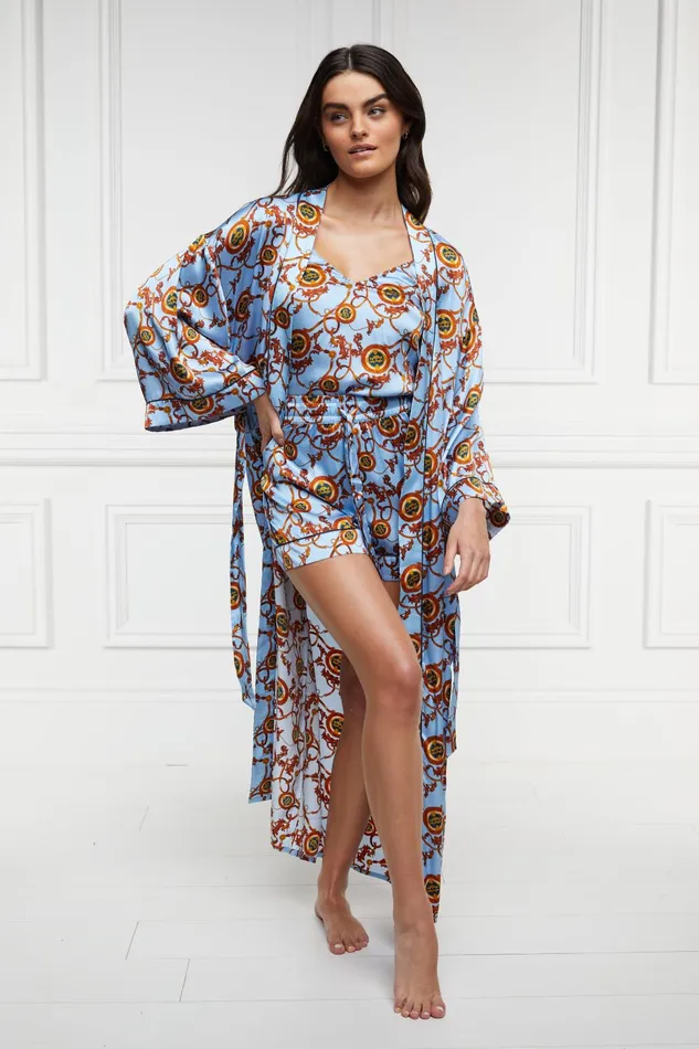 Holland Cooper Sleepwear Women Silk Full Length Dressing Gown Sky Blue Holland Cooper Sleepwear Women Silk Full Length Dressing Gown Sky Blue