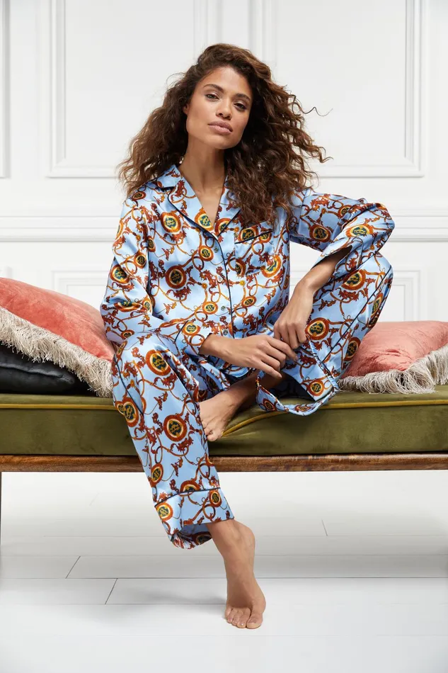 Holland Cooper Sleepwear Women Silk Pyjama Trouser Sky Blue