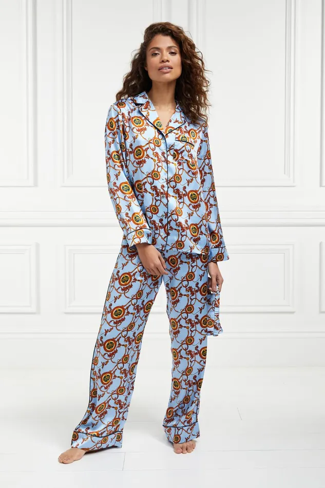 Holland Cooper Sleepwear Women Silk Pyjama Trouser Sky Blue