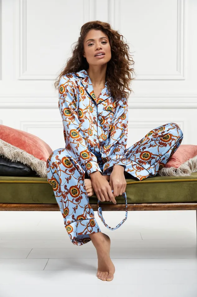 Holland Cooper Sleepwear Women Silk Pyjama Trouser Sky Blue