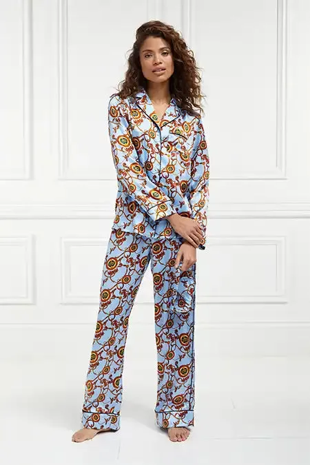 Holland Cooper Sleepwear Women Silk Pyjama Trouser Sky Blue
