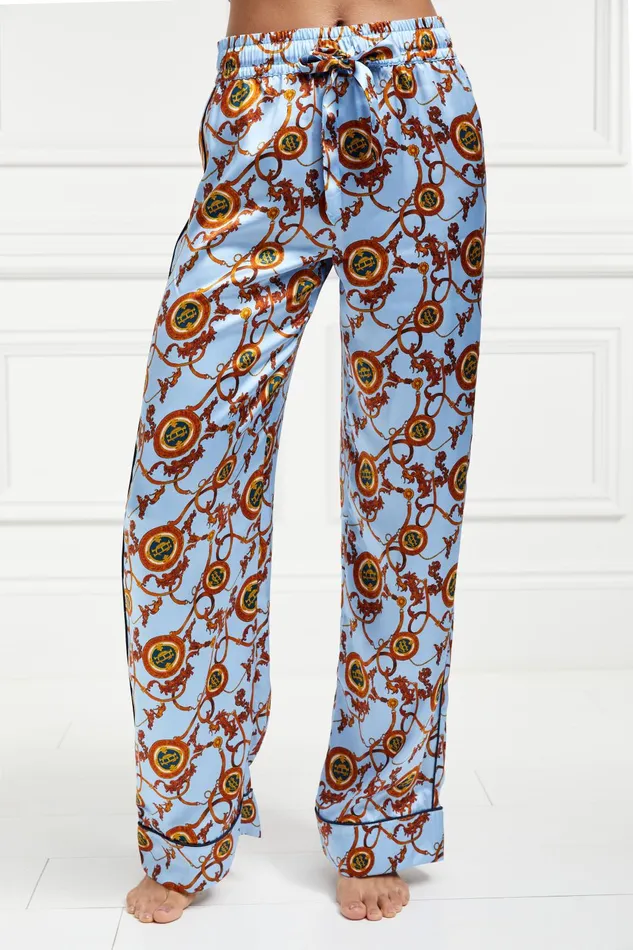 Holland Cooper Sleepwear Women Silk Pyjama Trouser Sky Blue