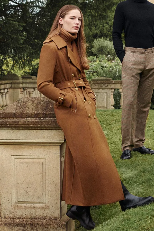 Holland Cooper Tailoring Women Full Length Chelsea Trench Coat Dark Camel