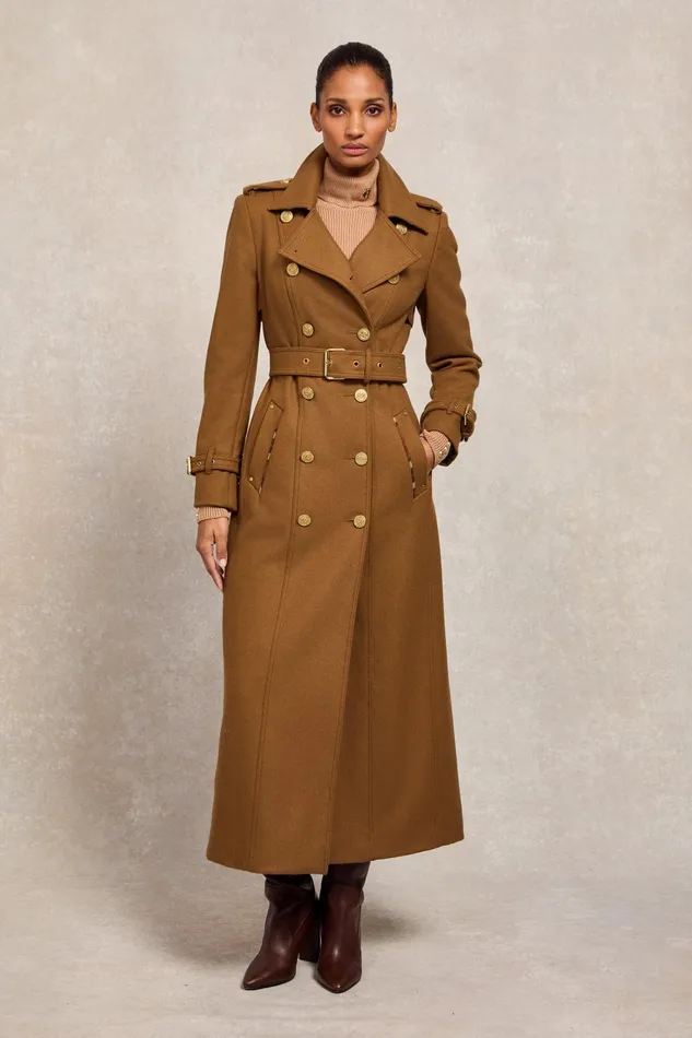 Holland Cooper Tailoring Women Full Length Chelsea Trench Coat Dark Camel