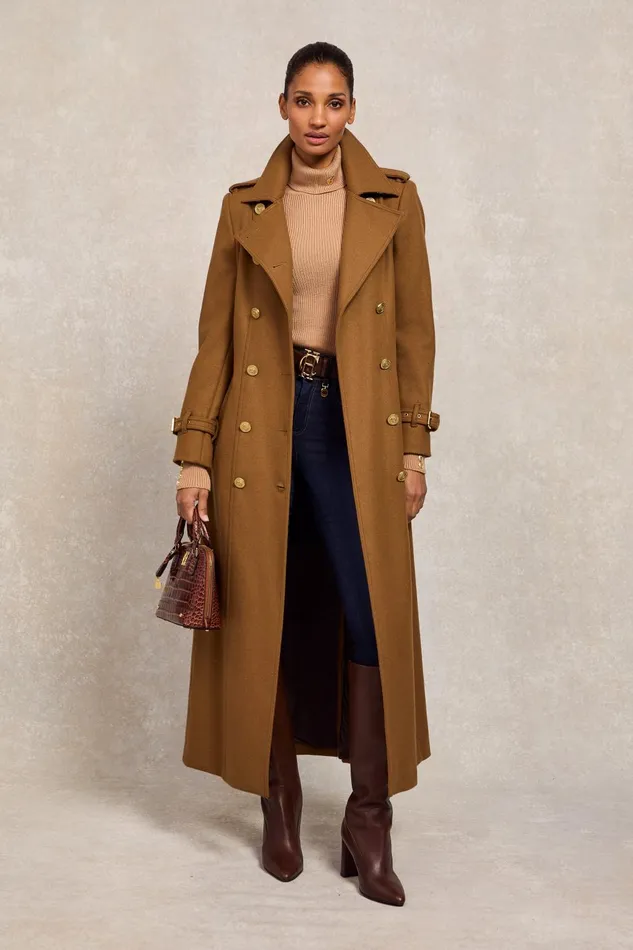 Holland Cooper Tailoring Women Full Length Chelsea Trench Coat Dark Camel